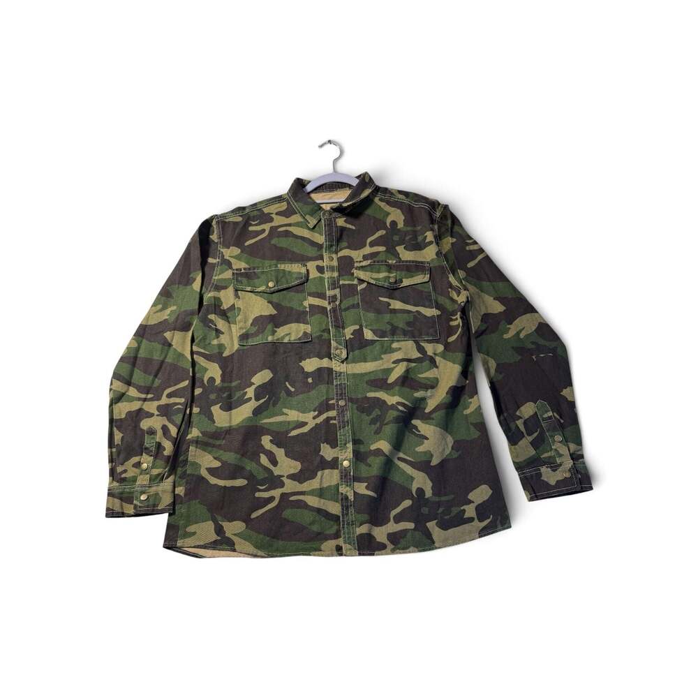 ROIWHQ Camouflage Long Sleeve Button-Up Utility Shirt